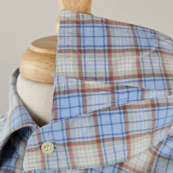 Peter Millar Blue Plaid Button-Up Long Sleeve Dress Shirt | Men's XL‎ - Picture 5 of 14